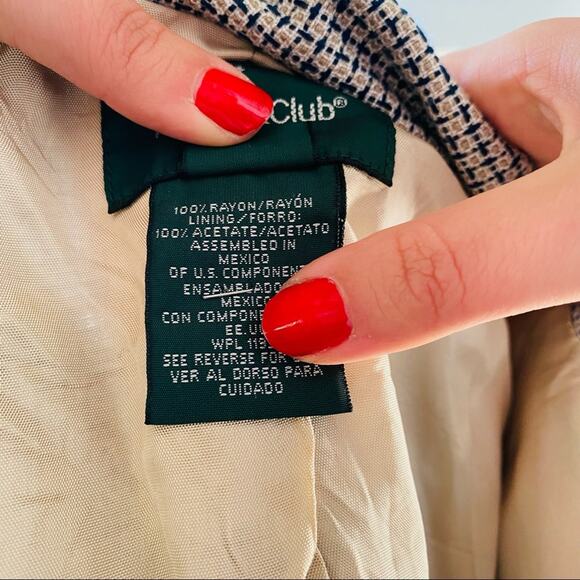 VINTAGE HUNT CLUB White Grey Plaid Checked Blazer Button Front Pocket Jacket 8 - Picture 8 of 8